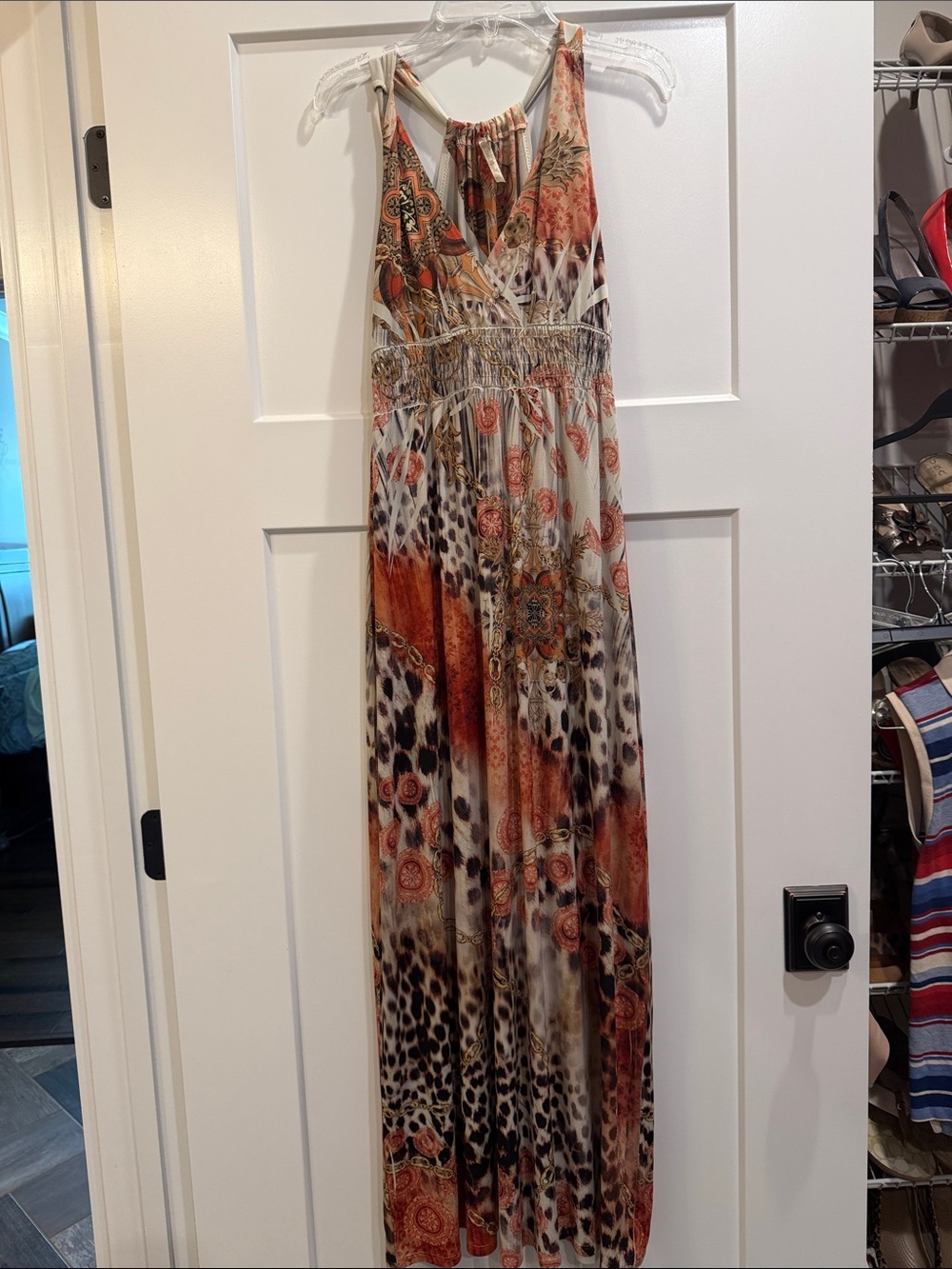 Boho Maxi Fall Dress in Leopard Print Rust & Cream Size Small